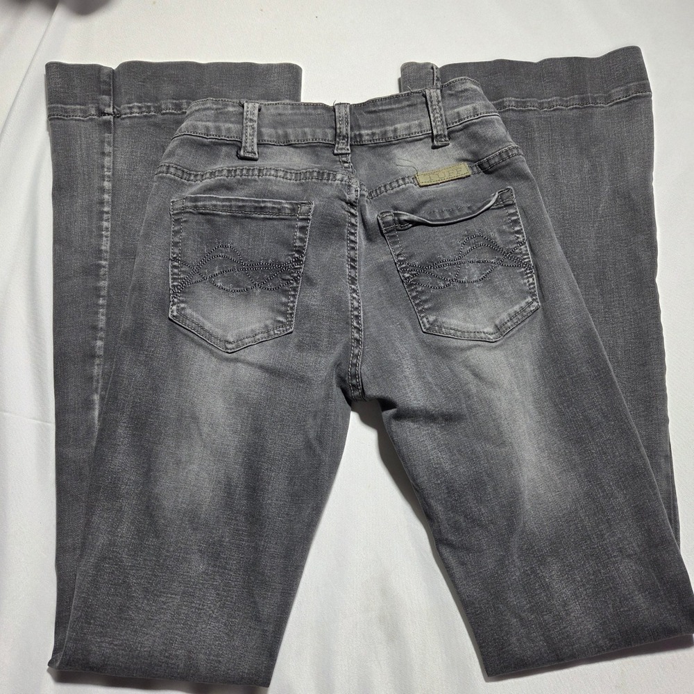 Cowgirl Tuff Co Charcoal Gray Bootcut Flare Western Jeans W27 L33 Embroidered - Picture 1 of 8